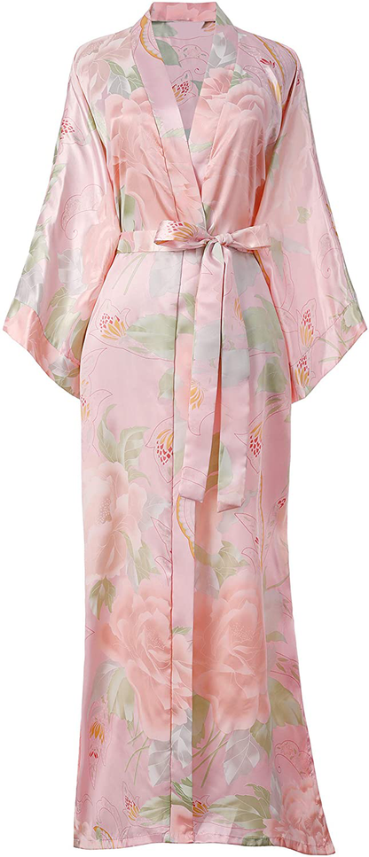 BABEYOND Long Print Kimono Robe Blouse Kimono Cover up Loose Cardigan Top Outwear Apparel & Accessories > Clothing > Sleepwear & Loungewear > Robes KYLIE MAX Pink  