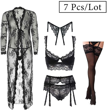 Women Push up Embroidery Bras Set Lace Lingerie Bra and Panties and Socks 4 Piece Apparel & Accessories > Clothing > Underwear & Socks > Lingerie Ningsige   