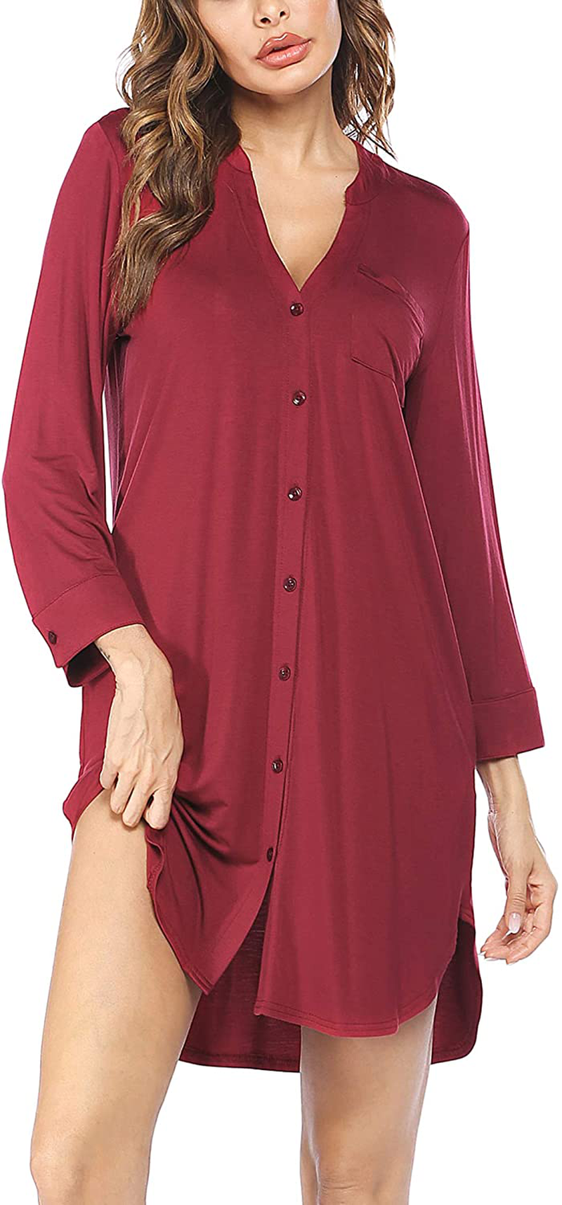 Ekouaer Women'S Nightgown Striped Sleepwear 3/4 Sleeves Nightshirts Soft Button Sleep Dress Apparel & Accessories > Clothing > Sleepwear & Loungewear > Nightgowns Kylie Max   
