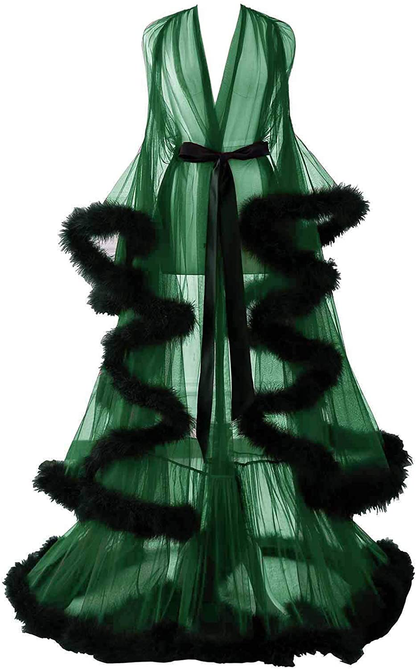 Changuan Sexy Illusion Long Lingerie Robe Nightgown Bathrobe Sleepwear Feather Bridal Robe Wedding Scarf Apparel & Accessories > Clothing > Sleepwear & Loungewear > Robes Changuan   