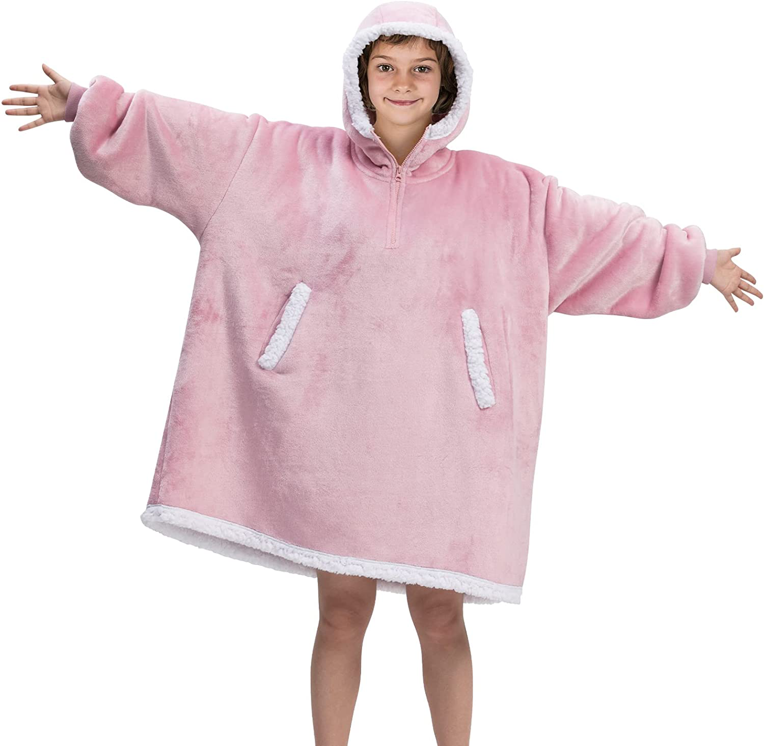 HBlife Oversized Long Wearable Blanket Hoodie for Adult, Thick Sherpa Sweatshirt with Elastic Sleeves and Giant Pockets Super Warm and Cozy Fuzzy Plush Fleece Blanket Jacket, Blue Arts & Entertainment > Party & Celebration > Gift Giving HBlife Pink Kids 
