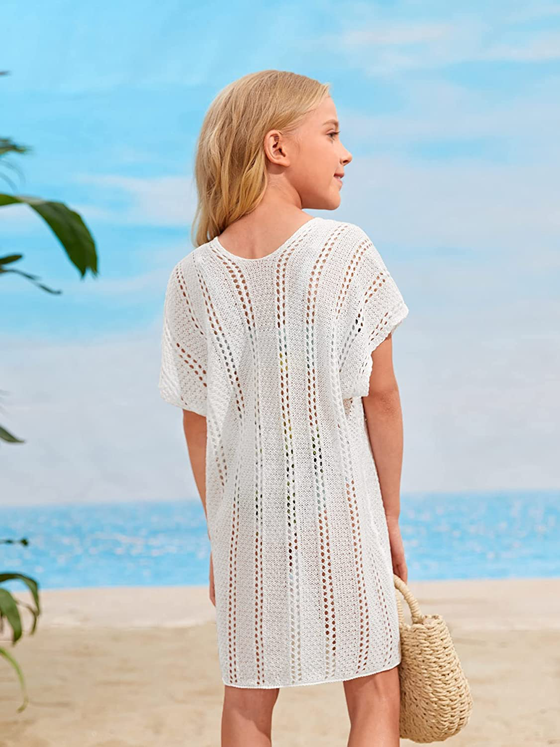SOLY HUX Girl'S Spaghetti Strap Split Hem Crochet Beach Swimsuit Bikini Cover Up Apparel & Accessories > Clothing > Swimwear Kylie Max   
