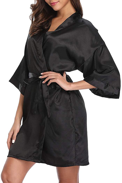 VOGMATE Women'S Floral Satin Short Robe for Bridesmaid Bride Silk Kimono Robe Dressing Gown for Wedding Party Apparel & Accessories > Clothing > Sleepwear & Loungewear > Robes VOGMATE   