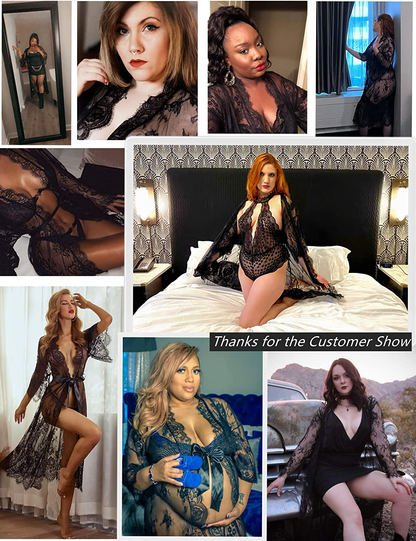 Avidlove Women Sexy Long Lace Lingerie Kimono Robe Sheer Babydoll Nightgown Nightdress Apparel & Accessories > Clothing > Underwear & Socks > Lingerie Kylie Max   