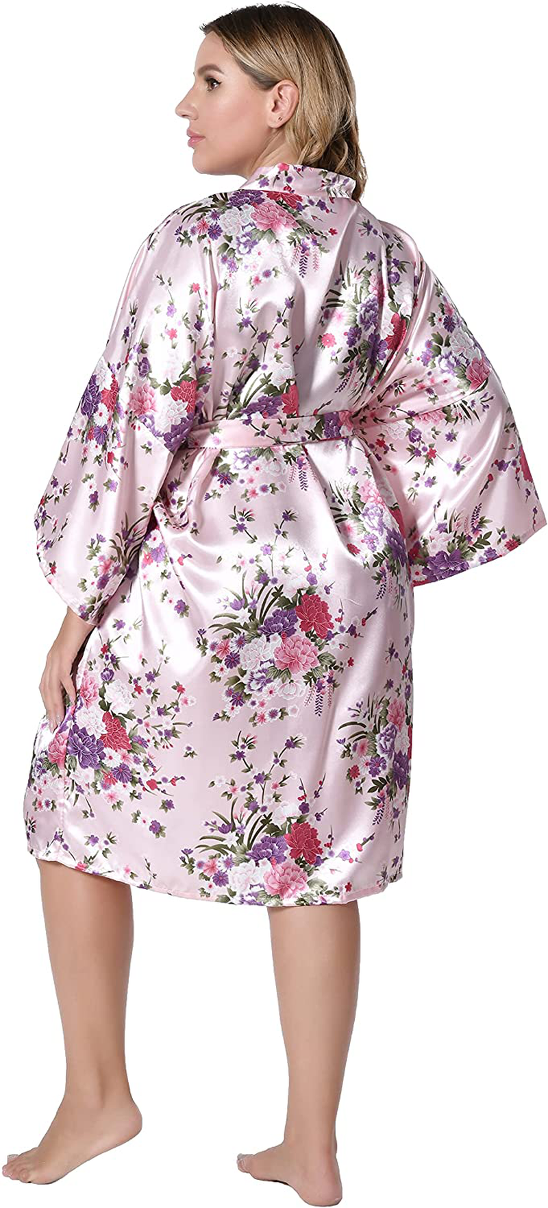 EPLAZA Women Floral Satin Robe Bridal Dressing Gown Wedding Bride Bridesmaid Kimono Sleepwear Apparel & Accessories > Clothing > Sleepwear & Loungewear > Robes EPLAZA   