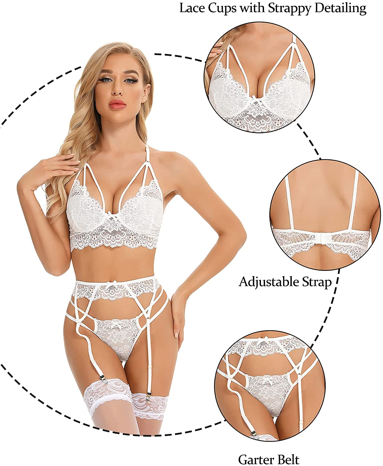 RSLOVE Women Sexy Lingerie Sets with Garter Belt 3 Piece Lace Teddy Babydoll Bodysuit Apparel & Accessories > Clothing > Underwear & Socks > Lingerie KYLIE MAX   
