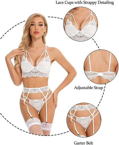 RSLOVE Women Sexy Lingerie Sets with Garter Belt 3 Piece Lace Teddy Babydoll Bodysuit Apparel & Accessories > Clothing > Underwear & Socks > Lingerie KYLIE MAX   