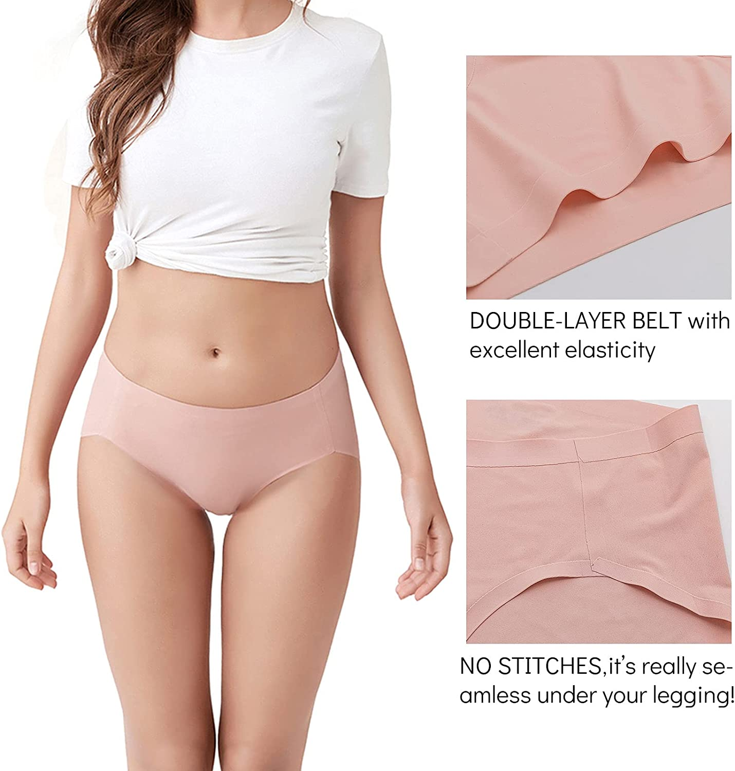Fallsweet No Show Underwear for Women Seamless High Cut Briefs Mid-Waist Soft No Panty Lines,Pack of 5 Apparel & Accessories > Clothing > Underwear & Socks > Underwear FallSweet   