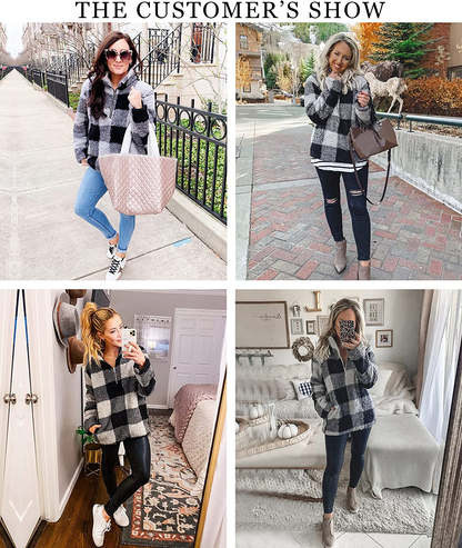 BTFBM Women Sherpa Pullover Quarter Zip Long Sleeve Fluffy Soft Fleece Jackets Sweaters Sweatshirts Hoodies Outwear Coat Apparel & Accessories > Clothing > Activewear Kylie Max   