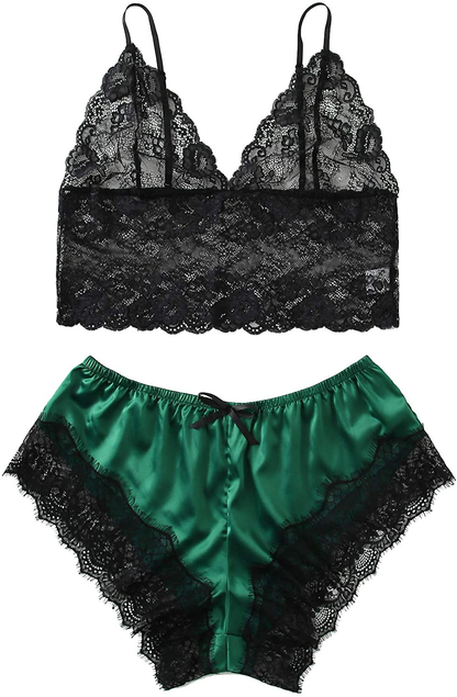 SOLY HUX Women'S plus Size Spaghetti Strap Lace Trim Bralette and Shorts Sleepwear Pajama Lingerie Set Apparel & Accessories > Clothing > Underwear & Socks > Lingerie KYLIE MAX Dark Green 3X-Large Plus 