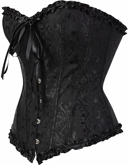 Corset Top Bustier Women'S Overbust Satin Floral Lace up Trim plus Size Bodyshaper Apparel & Accessories > Clothing > Underwear & Socks > Lingerie jutrisujo   