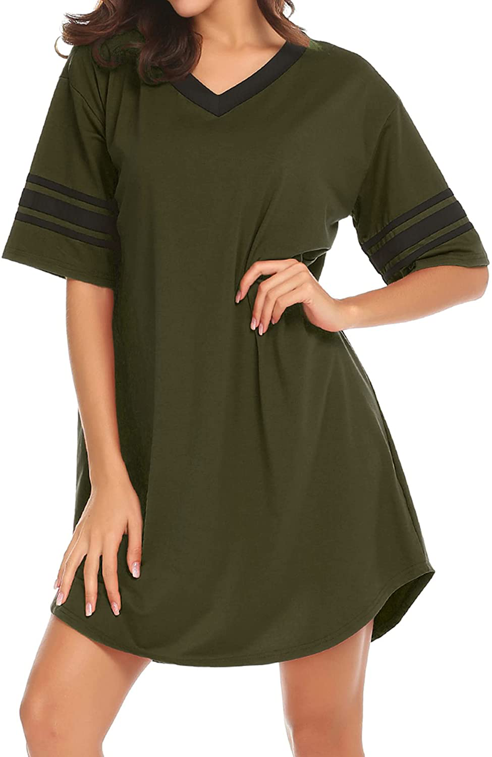 Ekouaer Women'S Nightgown, Cotton Novelty Sleepshirts V Neck Short Sleeve Sleep Shirt Loose Comfy Pajama Sleepwear S-XXL Apparel & Accessories > Clothing > Sleepwear & Loungewear > Nightgowns Kylie Max   