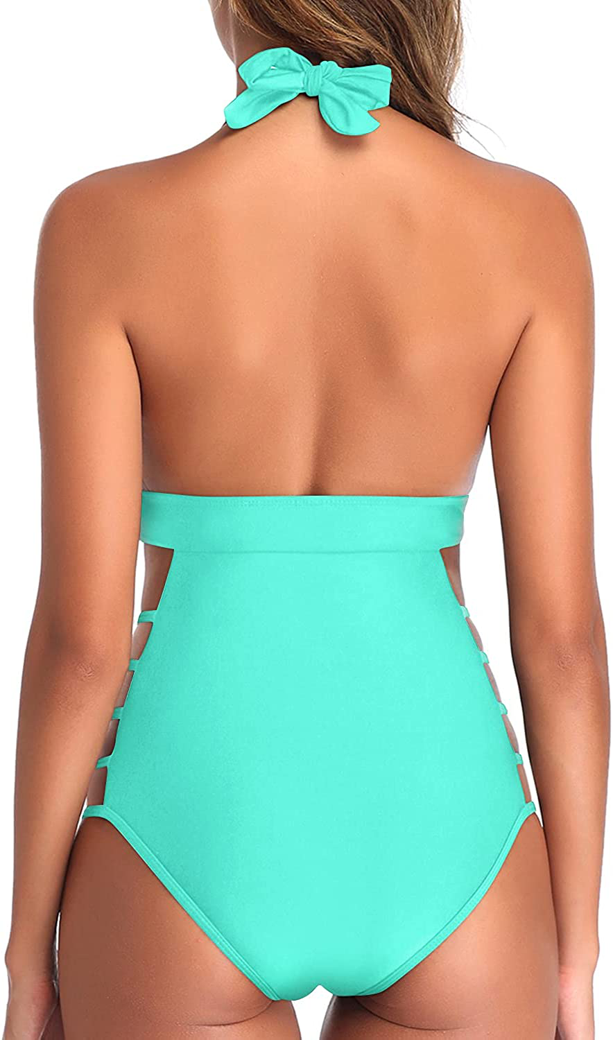 Tempt Me Women Plunge V Neck One Piece Swimsuits Halter Open Back Bathing Suits High Leg Cutout Swimwear Apparel & Accessories > Clothing > Swimwear Kylie Max   