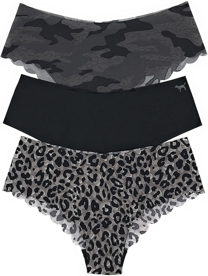 Victoria'S Secret Pink Cheekster Panty Set of 3  Victoria's Secret No Show Gray Camo / Black Solid / Gray Leo Medium 
