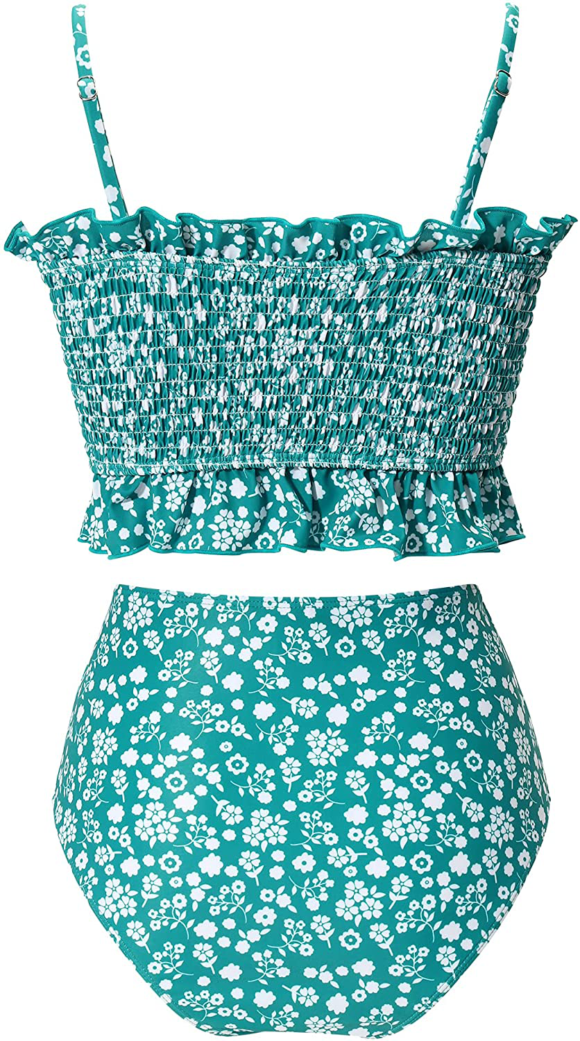 RXRXCOCO Womens Shirred Bandeau Bikini Cute Two Piece Swimsuit Off Shoulder High Waist Bathing Suit Apparel & Accessories > Clothing > Swimwear RXRXCOCO   