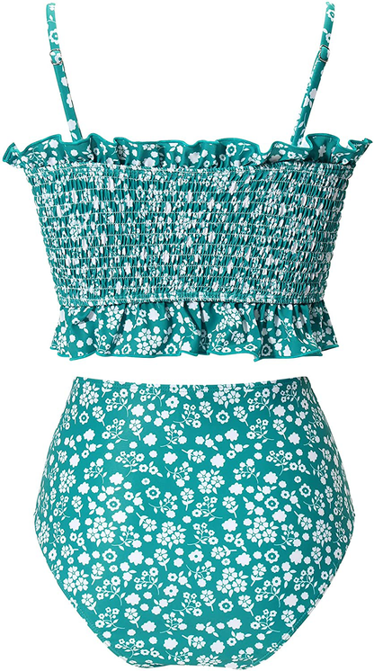 RXRXCOCO Womens Shirred Bandeau Bikini Cute Two Piece Swimsuit Off Shoulder High Waist Bathing Suit Apparel & Accessories > Clothing > Swimwear RXRXCOCO   