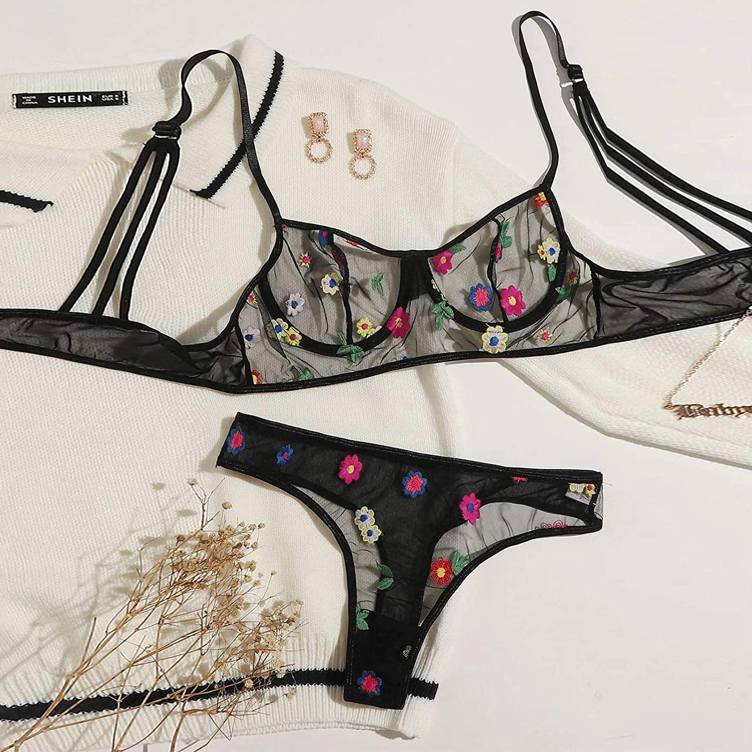Women Perspective Strappy Bralette Sexy Sling Lingerie Teddy Corset Babydolls Chemise,Sleepwear Lace Bras&Thong Pajamas Set Apparel & Accessories > Clothing > Underwear & Socks > Shapewear aneralied   