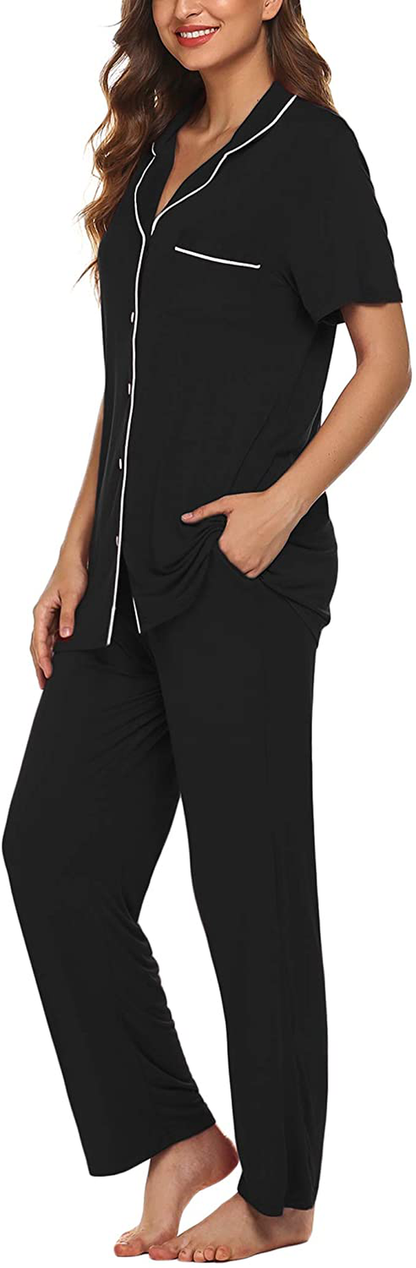 Avidlove Women Pajamas Set Notch Collar Soft Sleepwear Pjs Short Sleeve Button Down Nightwear with Long Pants Apparel & Accessories > Clothing > Sleepwear & Loungewear > Pajamas Avidlove   