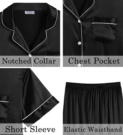 Lecgee Womens Silk Satin Pajamas Short Sleeve Loungewear Two-Piece Sleepwear Button-Down Pj Set Apparel & Accessories > Clothing > Sleepwear & Loungewear > Pajamas Kylie Max   