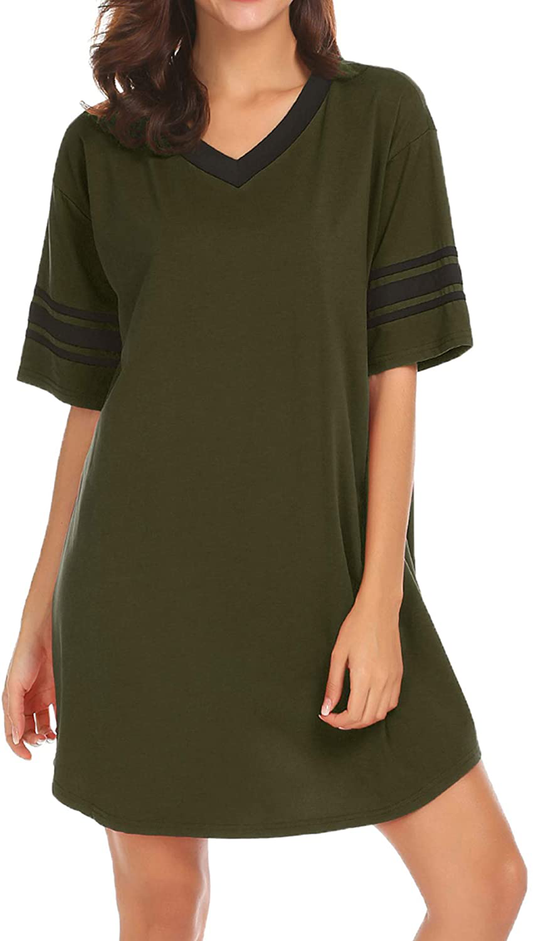 Ekouaer Women'S Nightgown, Cotton Novelty Sleepshirts V Neck Short Sleeve Sleep Shirt Loose Comfy Pajama Sleepwear S-XXL Apparel & Accessories > Clothing > Sleepwear & Loungewear > Nightgowns Kylie Max   