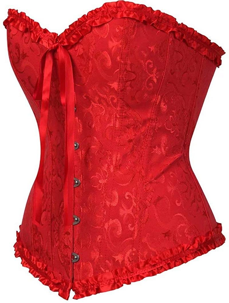 Women'S Lacing Corset Top Satin Floral Boned Overbust Body Shaper Bustier Apparel & Accessories > Clothing > Underwear & Socks > Lingerie SHYMMUO   