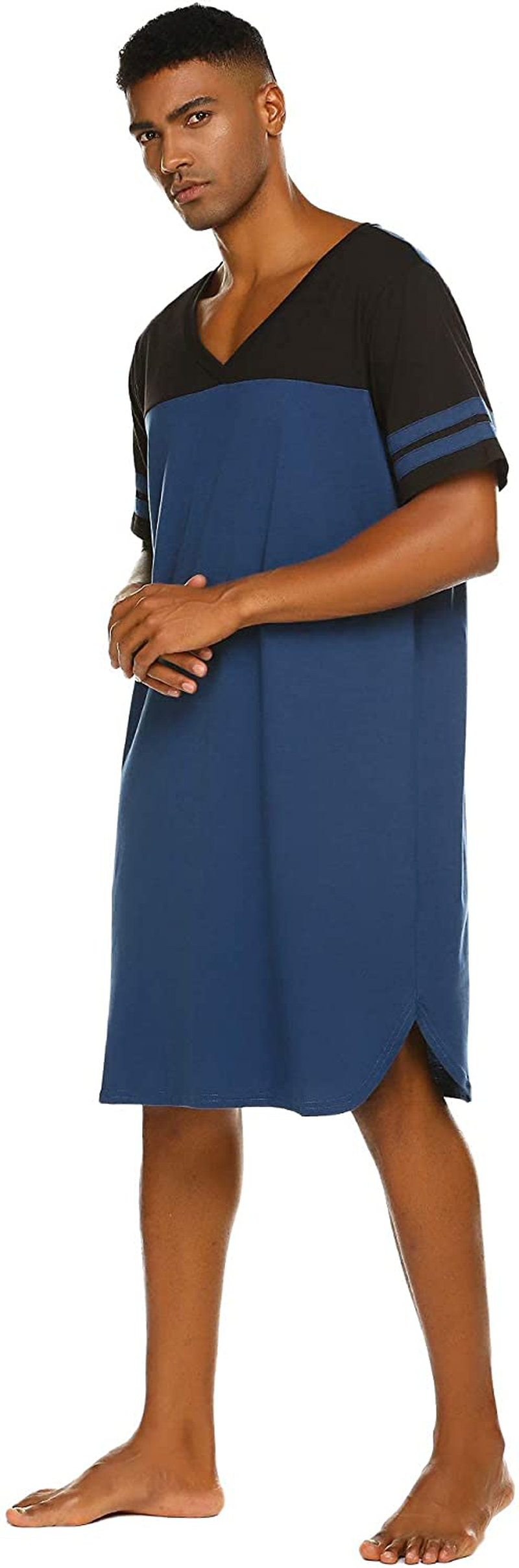 Ekouaer Nightgowns Mens V Neck Long Sleeve Sleepwear Big&Tall Pajama Sleeping Wear Loungewear Nightshirts M-XXXL Apparel & Accessories > Clothing > Sleepwear & Loungewear > Nightgowns Kylie Max   