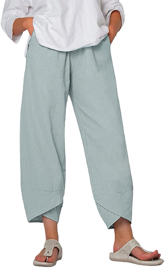 Burband Womens Summer Baggy Cotton Linen Cropped Work Pants Casual Drawstring Loose Beach Yoga Harem Pants plus Size S-6XL Apparel & Accessories > Clothing > Underwear & Socks > Shapewear Burband   