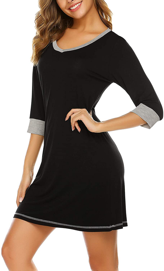 Ekouear Sleepshirts Womens Nightgowns Soft Sleepwear 3/4 Sleeve Night Shirts V Neck Sleep Dress Loose Nighties Apparel & Accessories > Clothing > Sleepwear & Loungewear > Nightgowns Kylie Max   