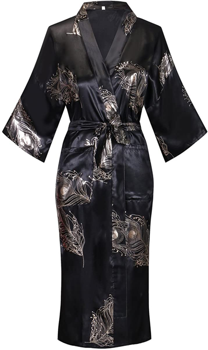 Dandychic Women'S Kimono Robes Lightweight Imitation Silk Sleepwear Long Lightweight Nightgown for Women Apparel & Accessories > Clothing > Sleepwear & Loungewear > Robes DandyChic   