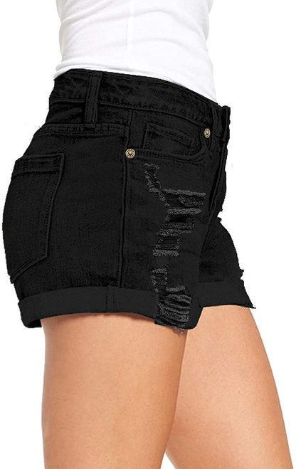 Luvamia Women'S Ripped Denim Jean Shorts High Waisted Stretchy Folded Hem Short Jeans Apparel & Accessories > Clothing > Shorts Kylie Max   
