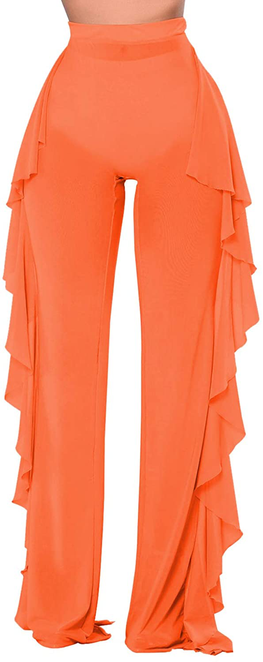 COCOLEGGINGS Women'S Sheer Mesh Ruffle Pants Swimsuit Bikini Bottom Cover Ups Apparel & Accessories > Clothing > Swimwear Kylie Max   