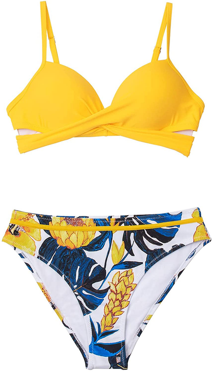CUPSHE Women'S Leafy Wrap Tie Bikini Set Halter Back Bow Low Waisted Bathing Suit  Kylie Max   