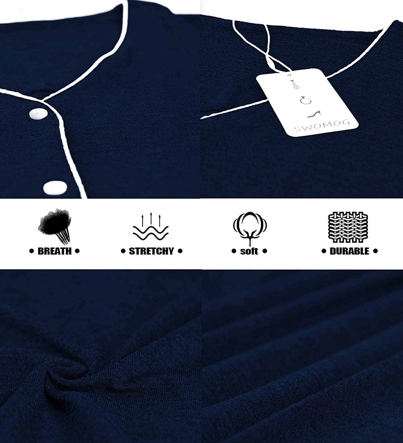 SWOMOG Women'S Button down Nightgown Short Sleeve Nightshirt V-Neck Sleepwear Boyfriend Sleepshirt Pajama Dress Apparel & Accessories > Clothing > Sleepwear & Loungewear > Nightgowns Kylie Max   