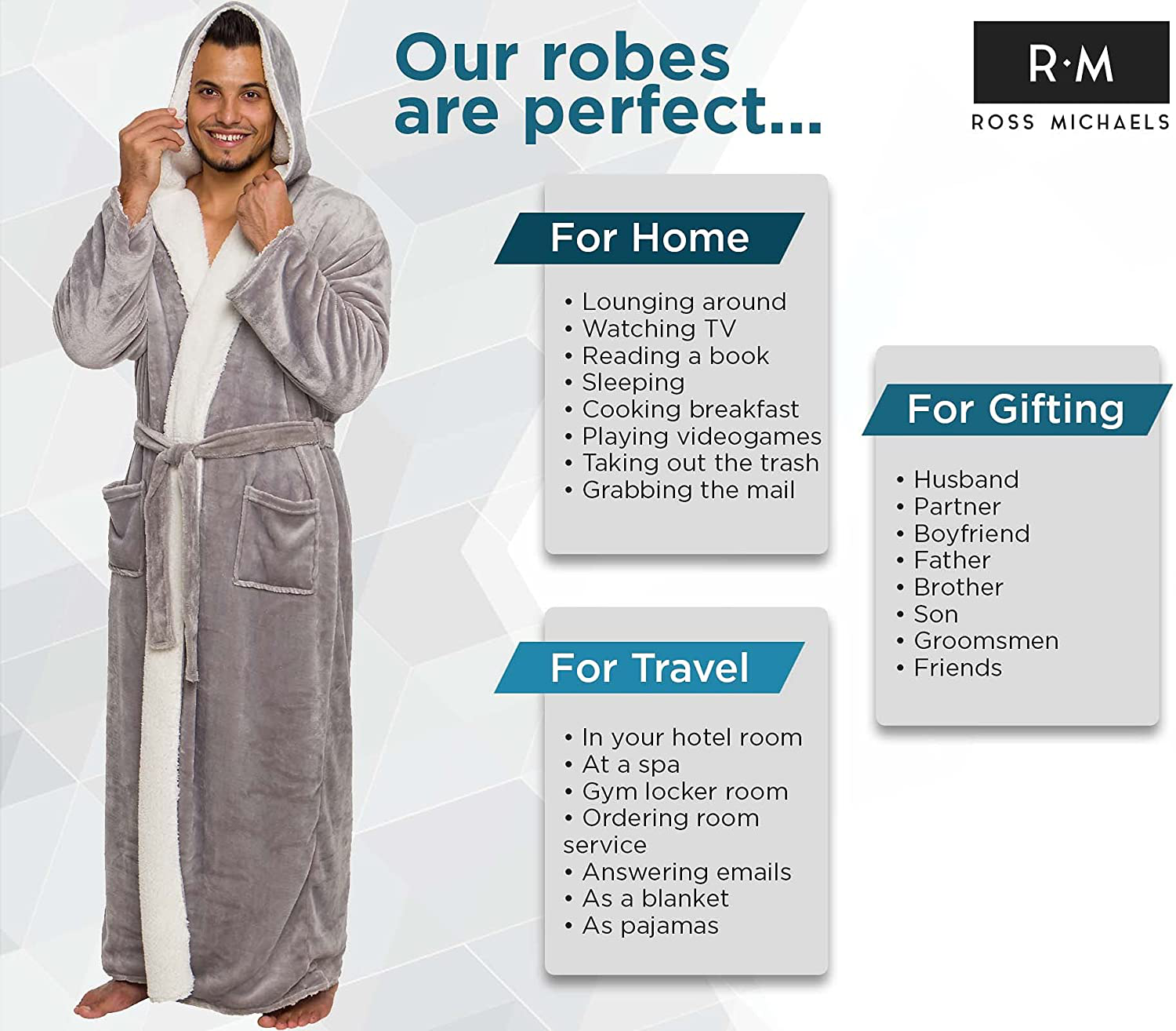 Ross Michaels Mens Robe Big & Tall with Hood - Long Plush Sherpa Lined Fleece Bathrobe Apparel & Accessories > Clothing > Sleepwear & Loungewear > Robes Kylie Max   