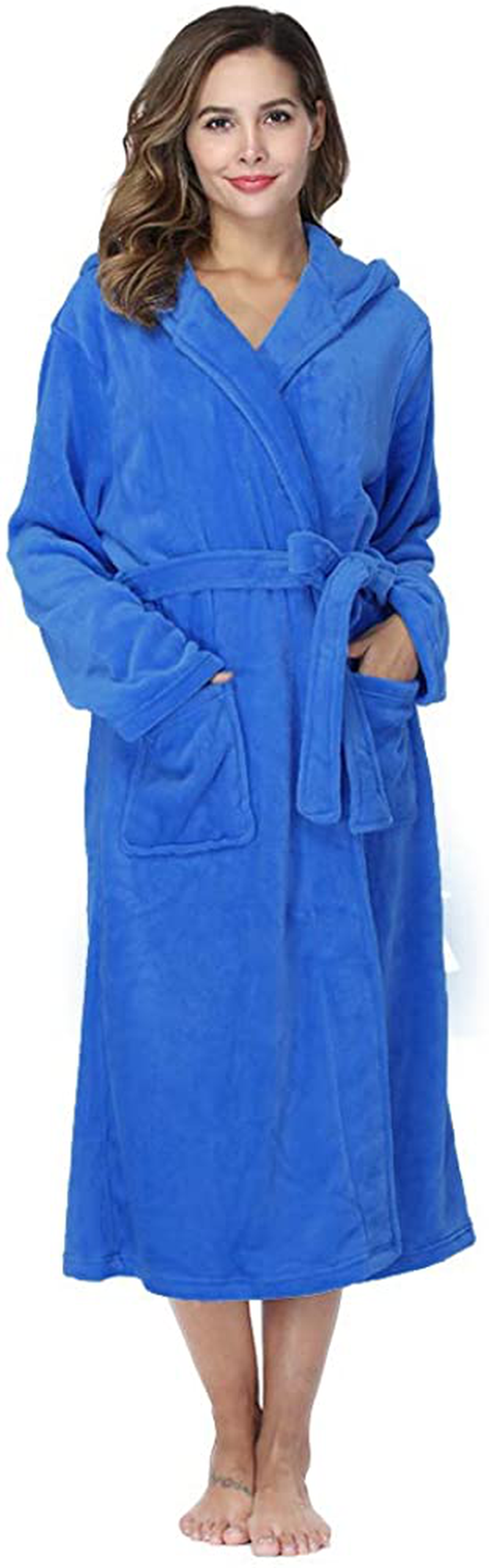 RONGTAI Womens Long Robes Plush Fleece Nightgown Thick plus Size Hooded Bathrobe with Pockets Fluffy Sleepwear for Men Apparel & Accessories > Clothing > Sleepwear & Loungewear > Robes Kylie Max   