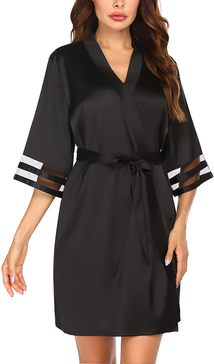 Ekouaer Womens Satin Robe Lightweight Kimono Bathrobe 3/4 Bell Sleeve Bridesmaid Bride Party Robes S-XXL Apparel & Accessories > Clothing > Sleepwear & Loungewear > Robes Ekouaer   