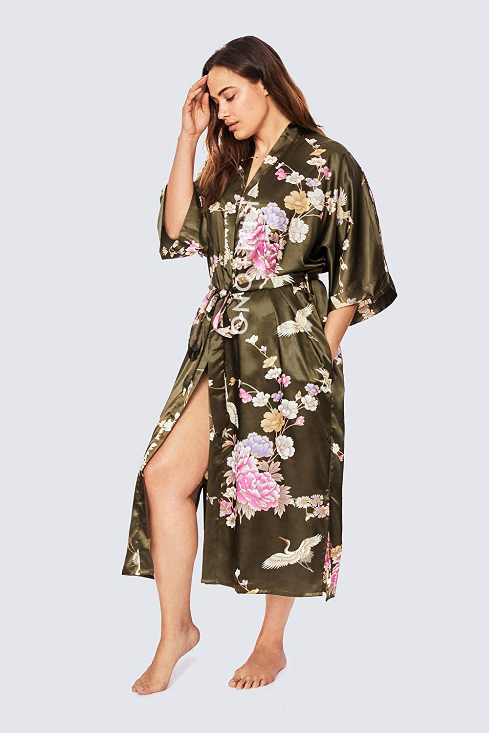 KIM+ONO plus Size Women'S Satin Kimono Robe Long - Floral Apparel & Accessories > Clothing > Sleepwear & Loungewear > Robes KIM+ONO   