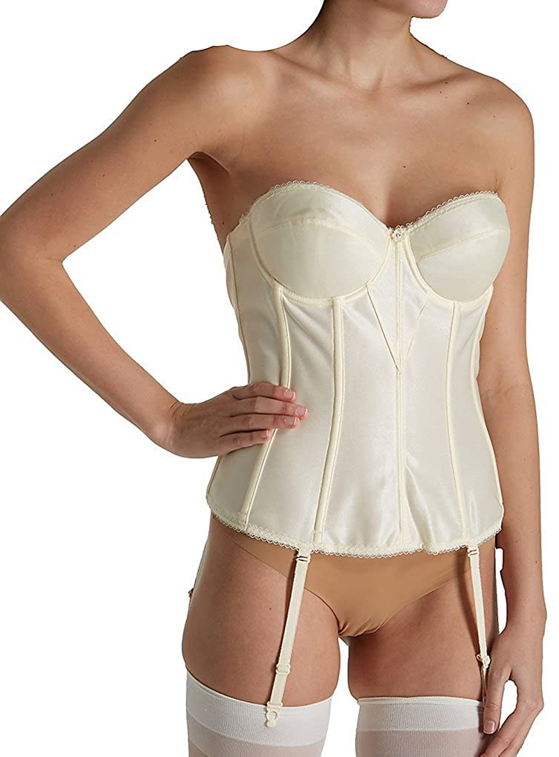 Dominique Tayler Lace Backless and Strapless Corselet Bridal Bra with Breathable Memory Foam Cups Apparel & Accessories > Clothing > Underwear & Socks > Lingerie Dominique Ivory 34A 