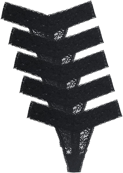 Women's Lace Thongs, T Back Low Waist See Through Panties Sexy Seamless V-Shape Design Lace Thongs for Women Apparel & Accessories > Clothing > Underwear & Socks > Underwear Delcroix Black*5 Small 