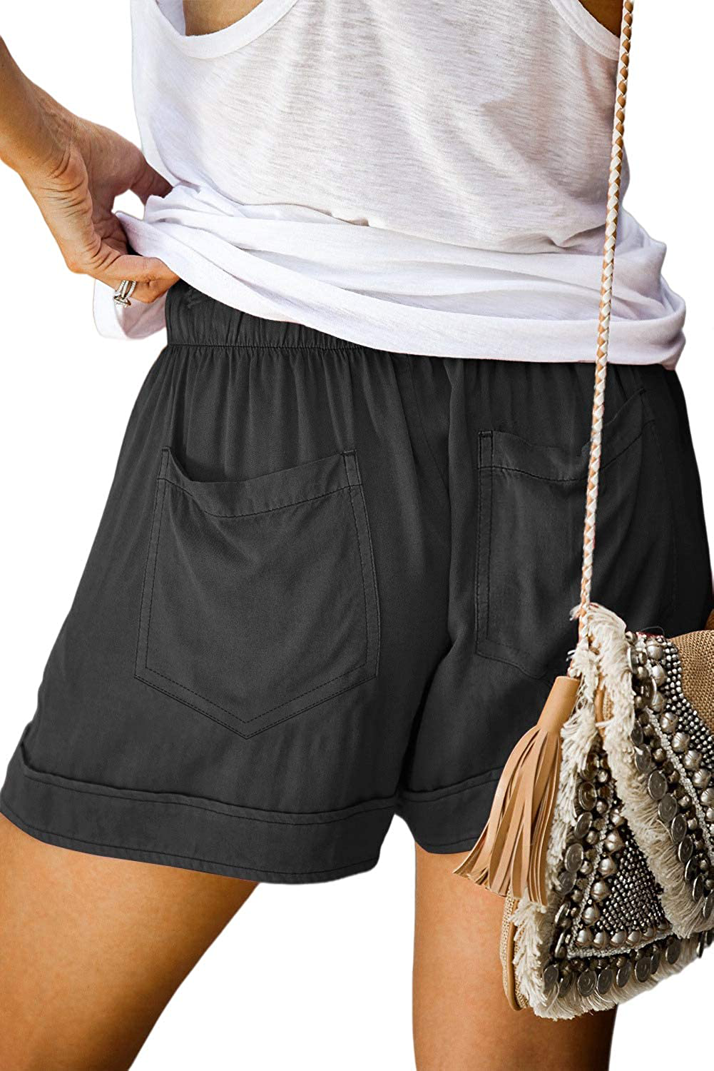 KISSMODA Womens Summer Shorts Leopard/Camo/Solid/Floral Print Elastic Waist Pocketed Casual Pants Apparel & Accessories > Clothing > Shorts Kylie Max   