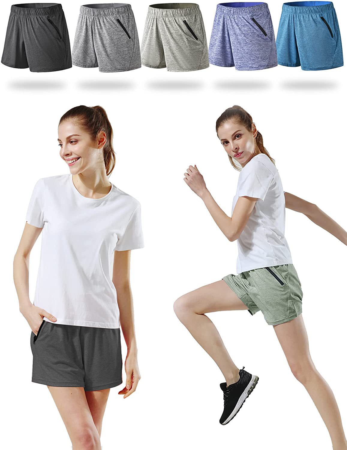 Liberty Imports 5 Pack Women'S 5" Quick Dry Yoga Training Shorts with Zipper Pockets Apparel & Accessories > Clothing > Shorts Kylie Max   