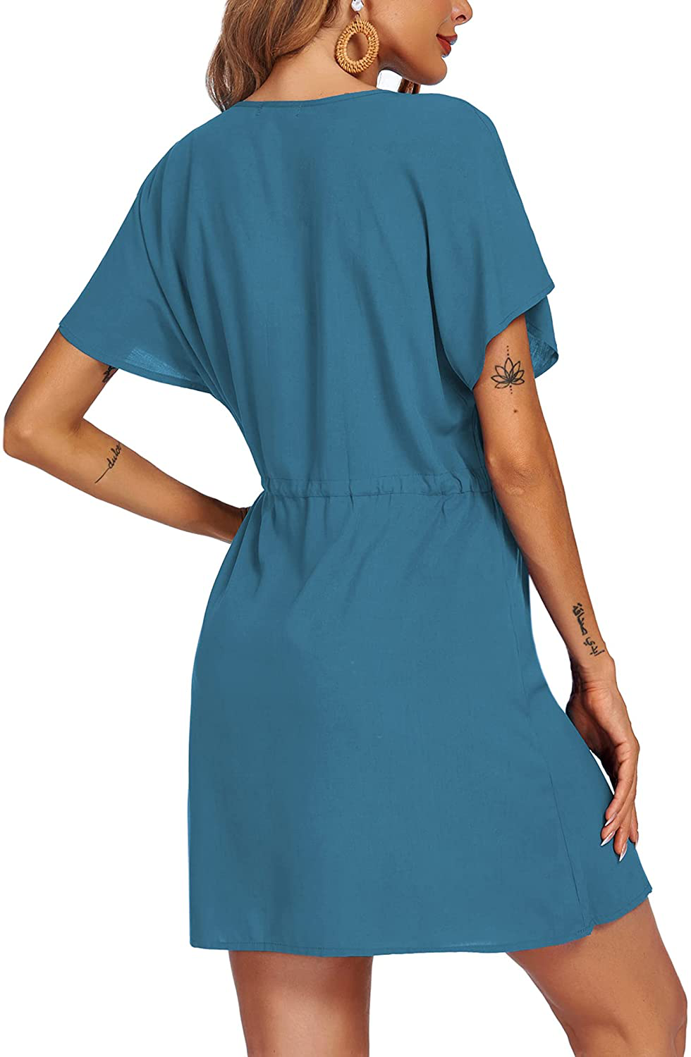 Ekouaer Women'S Cover up Short Sleeve Beachwear Coverups Loose V-Neck Bikini Beach Tunic Top Apparel & Accessories > Clothing > Swimwear Kylie Max   