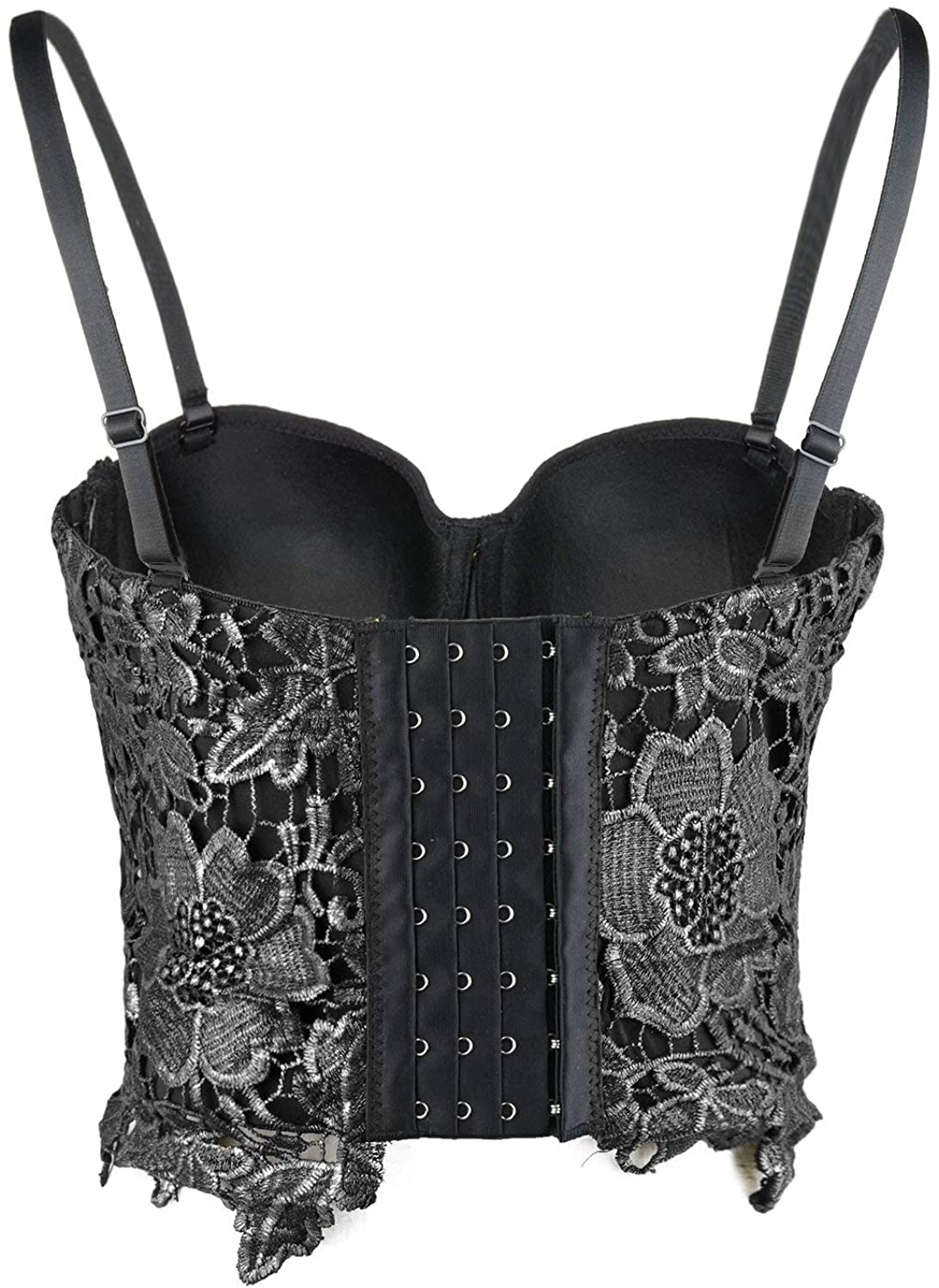 ELLACCI Women'S Floral Lace Bustier Crop Top Gothic Corset Bra Tops Black Apparel & Accessories > Clothing > Underwear & Socks > Lingerie ELLACCI   