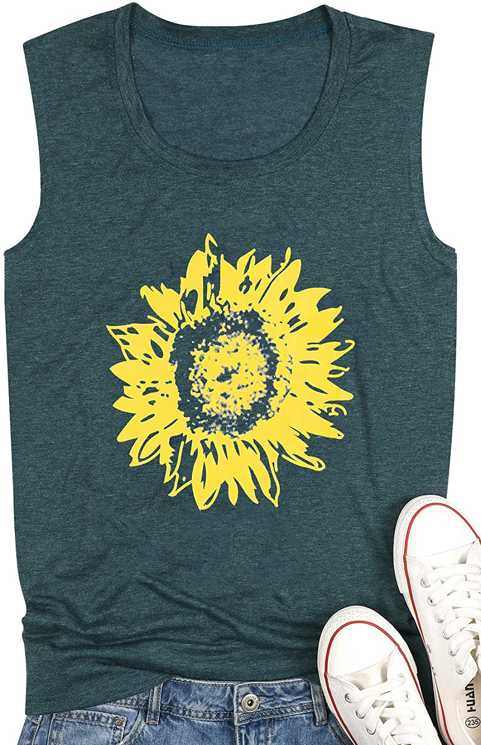 JINTING Summer Sunflower Graphic Tank Tops for Women Graphic Tank Tops Sleeveless Graphic Tee Shirts Letter Print Tank Top Apparel & Accessories > Clothing > Activewear Kylie Max   