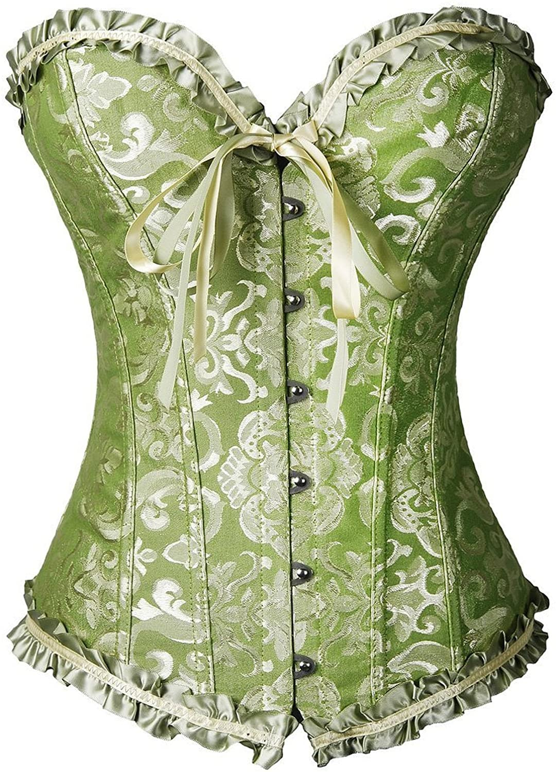 NIYIGEJI Satin Sexy Strong Boned Corset Lace up Overbust Waist Cincher Bustier Bodyshaper Top Apparel & Accessories > Clothing > Underwear & Socks > Lingerie NIYIGEJI Green-1 Small 