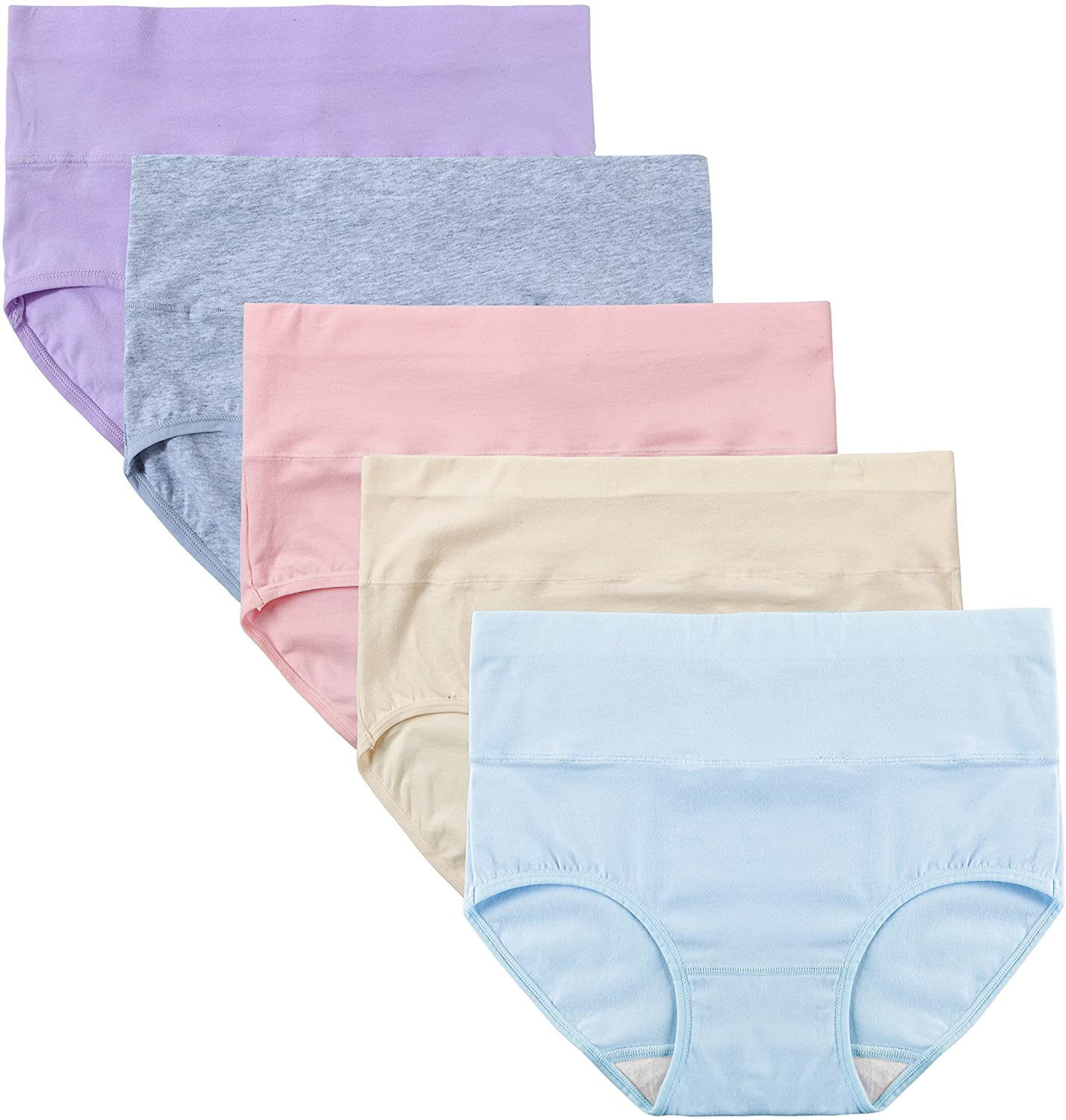 INNERSY Womens High Waisted Underwear Cotton Panties Regular & plus Size 5-Pack Apparel & Accessories > Clothing > Underwear & Socks > Underwear INNERSY Style 1 X-Large 