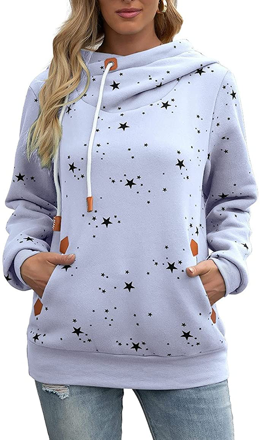 Kapoohott Womens Hoodies Long Sleeve High Necked Printed Hoodies Casual Comply Pullover Sweatshirts with Pockets Apparel & Accessories > Clothing > Activewear Kylie Max   
