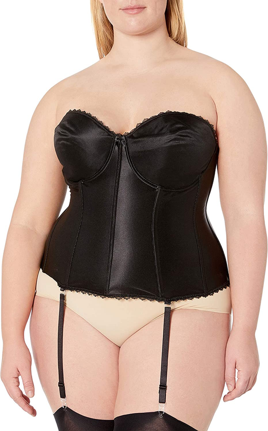 Va Bien Women'S plus Size Smooth Satin Hourglass Bustier Apparel & Accessories > Clothing > Underwear & Socks > Lingerie Va Bien Black 34C 