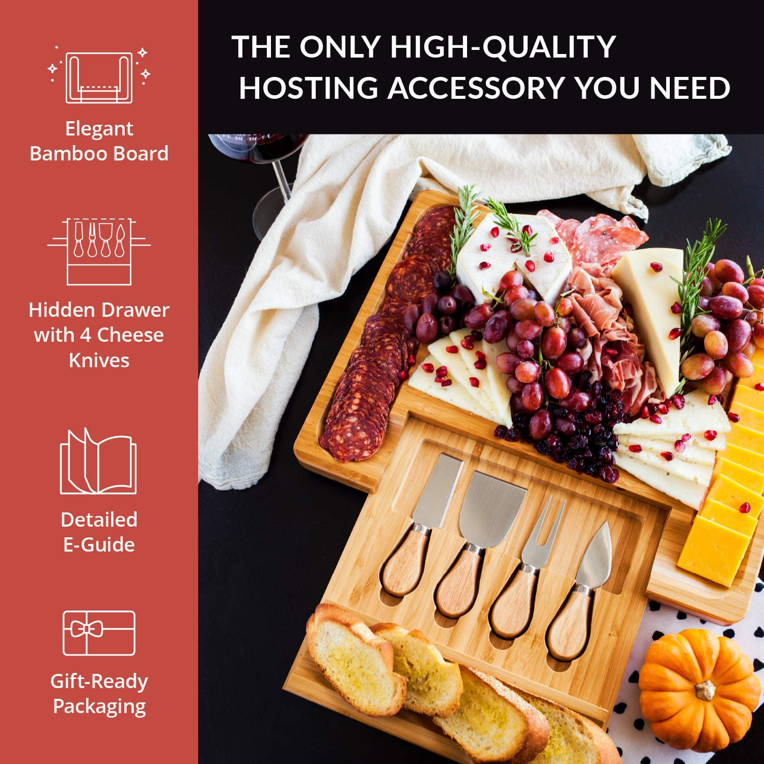 Cheese Board Set, Charcuterie Board Set, Wine and Cheese Board, Meat and Cheese Board, Bamboo Cheese Board and Knife Set, Unique Charcuterie Boards, Wooden Cheese Tray, Large Wood Cheese Platter Gift Arts & Entertainment > Party & Celebration > Gift Giving Home Euphoria   