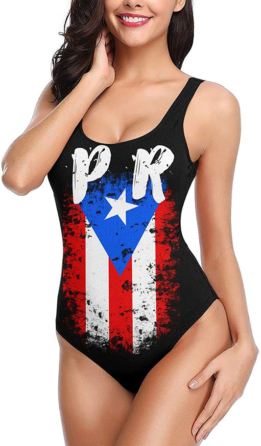 Puerto Rico Pr Flag Women'S One Piece Swimsuits Low Back Bathing Suit Bikini Swimwear Apparel & Accessories > Clothing > Swimwear Kylie Max   
